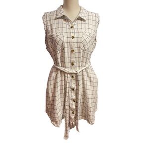 Now + Gen Sonoma Shirt Dress Linen Blend Plaid Sleeveless Size 2X Office Coastal